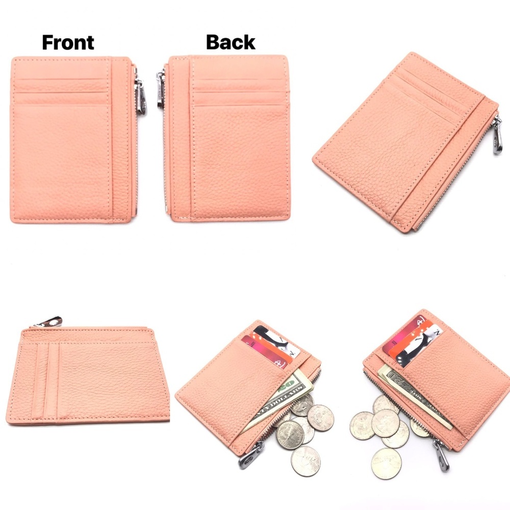 Leather Wallet Card Holder ,Coin Purse- Light Pink